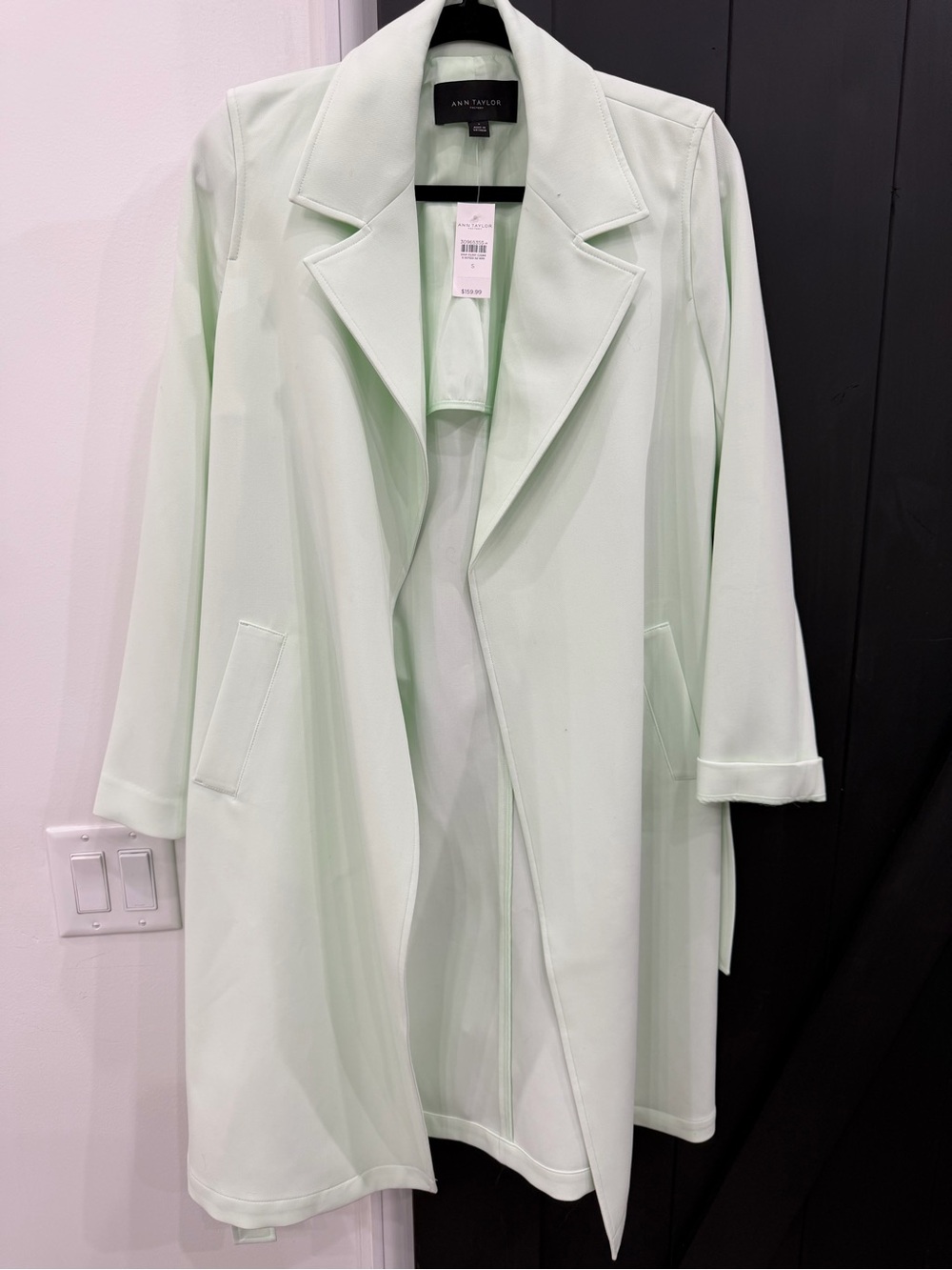 Ann Taylor Light Mint Open-Front Trench Coat